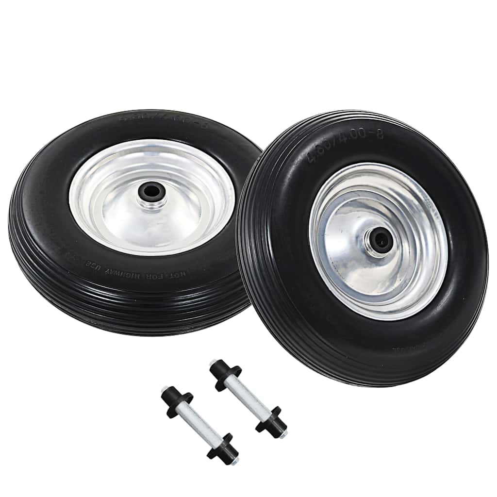 142979 vidaXL Wheelbarrow Wheels 2 pcs with Axles Solid PU 4.00-8 390 mm
