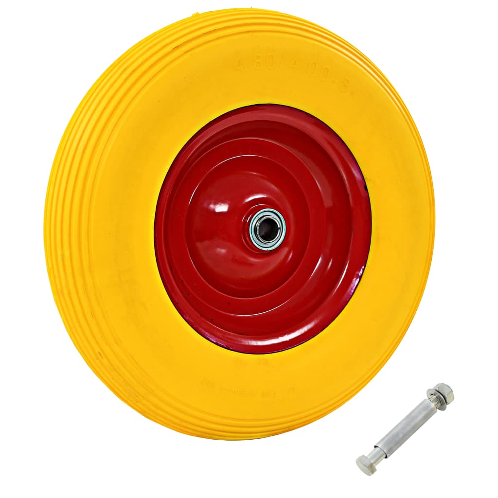 142980 vidaXL Wheelbarrow Wheel with Axle Solid PU 4.00-8 390 mm