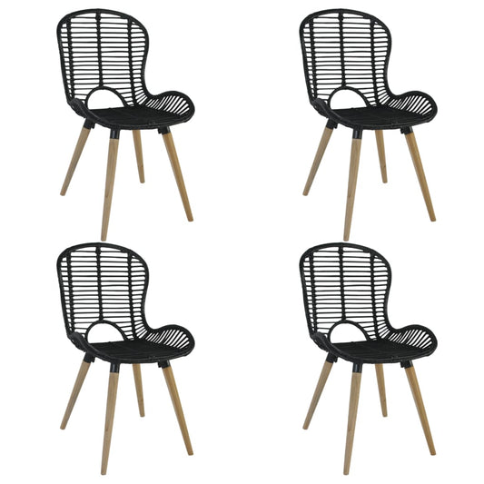 vidaXL Dining Chairs 4 pcs Black Natural Rattan