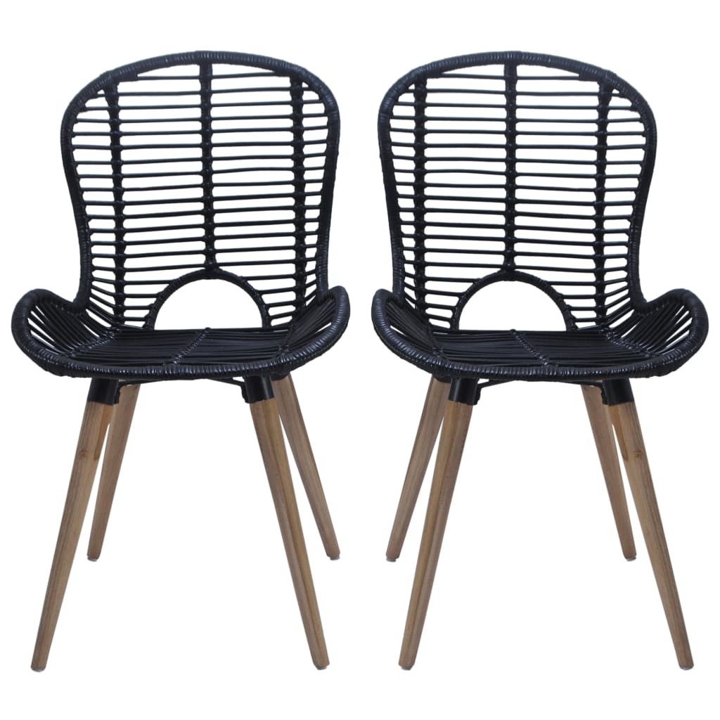 vidaXL Dining Chairs 4 pcs Black Natural Rattan