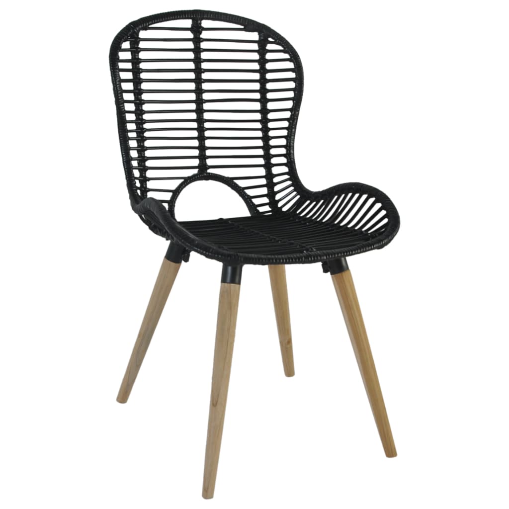 vidaXL Dining Chairs 4 pcs Black Natural Rattan