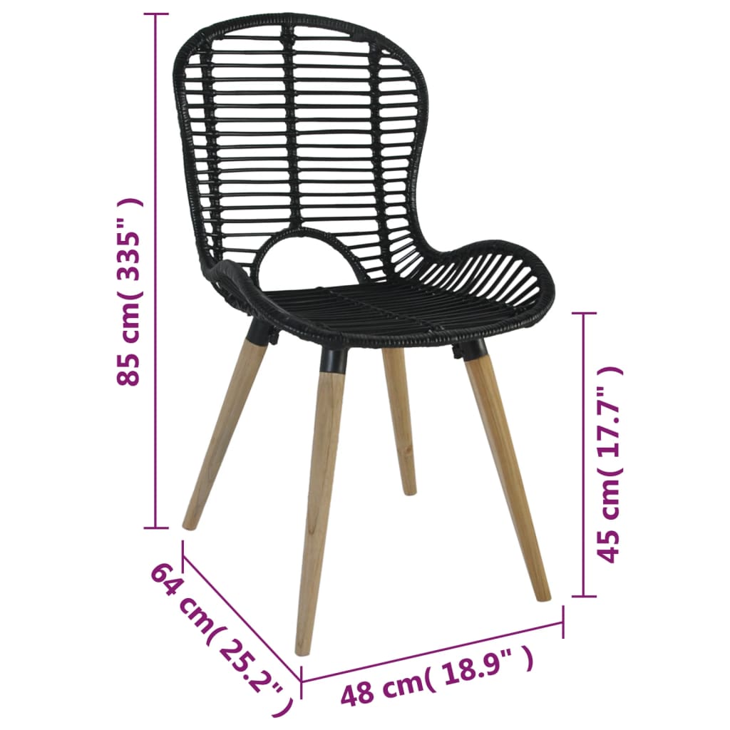 vidaXL Dining Chairs 4 pcs Black Natural Rattan