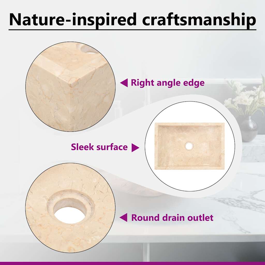 142773 vidaXL Sink 45x30x12 cm Marble High Gloss Cream