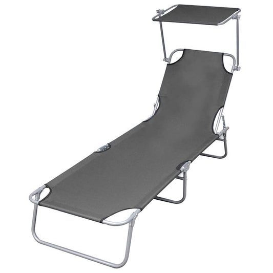 44291 vidaXL Folding Sun Lounger with Canopy Steel Grey