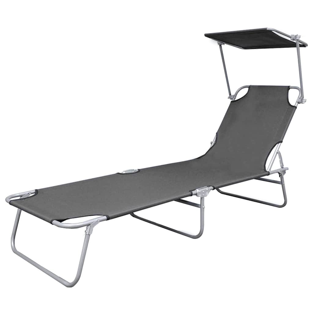 44291 vidaXL Folding Sun Lounger with Canopy Steel Grey