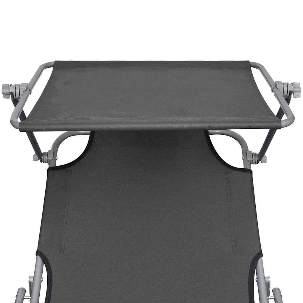 44291 vidaXL Folding Sun Lounger with Canopy Steel Grey