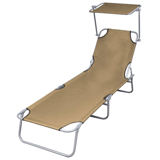 44292 vidaXL Folding Sun Lounger with Canopy Steel Taupe