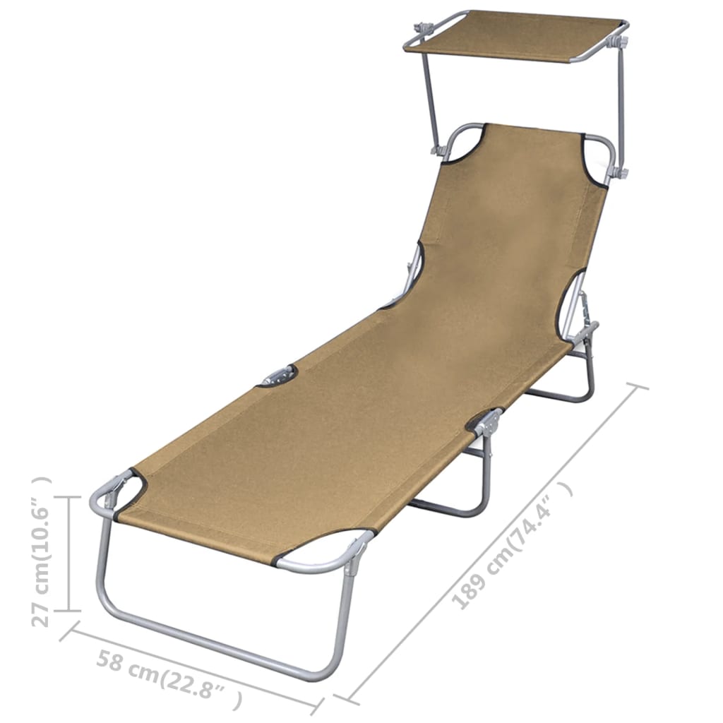 44292 vidaXL Folding Sun Lounger with Canopy Steel Taupe