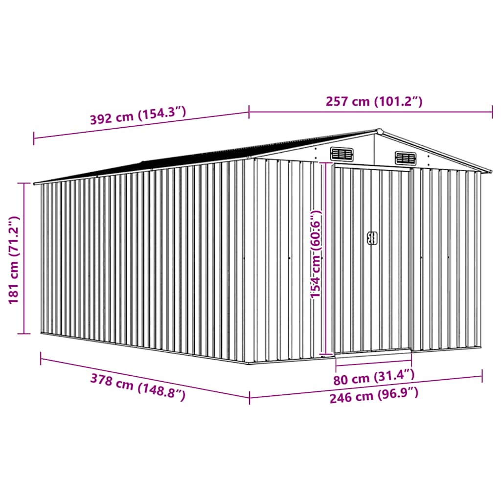 Garden Shed | Green | Galvanised Steel | Large | Sliding Doors