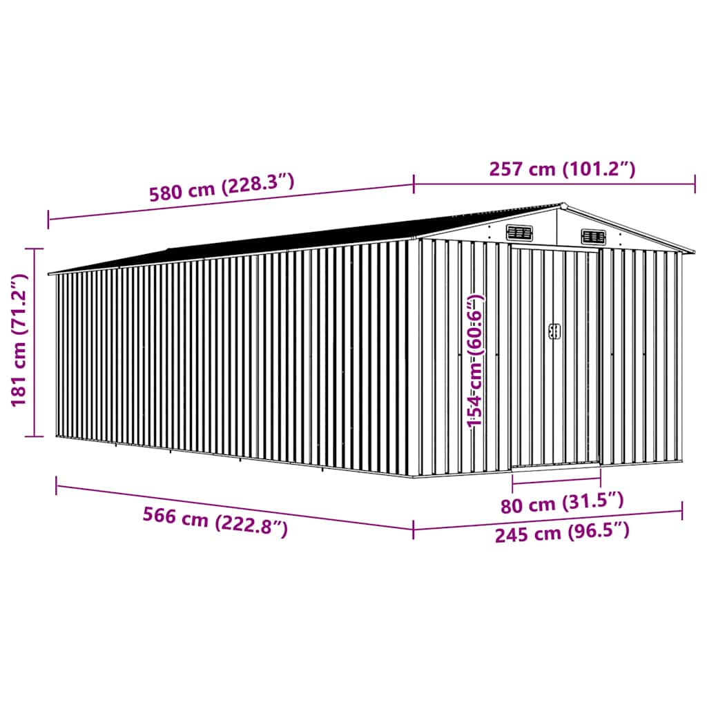 Garden Shed 257x580x181 cm Metal Anthracite
