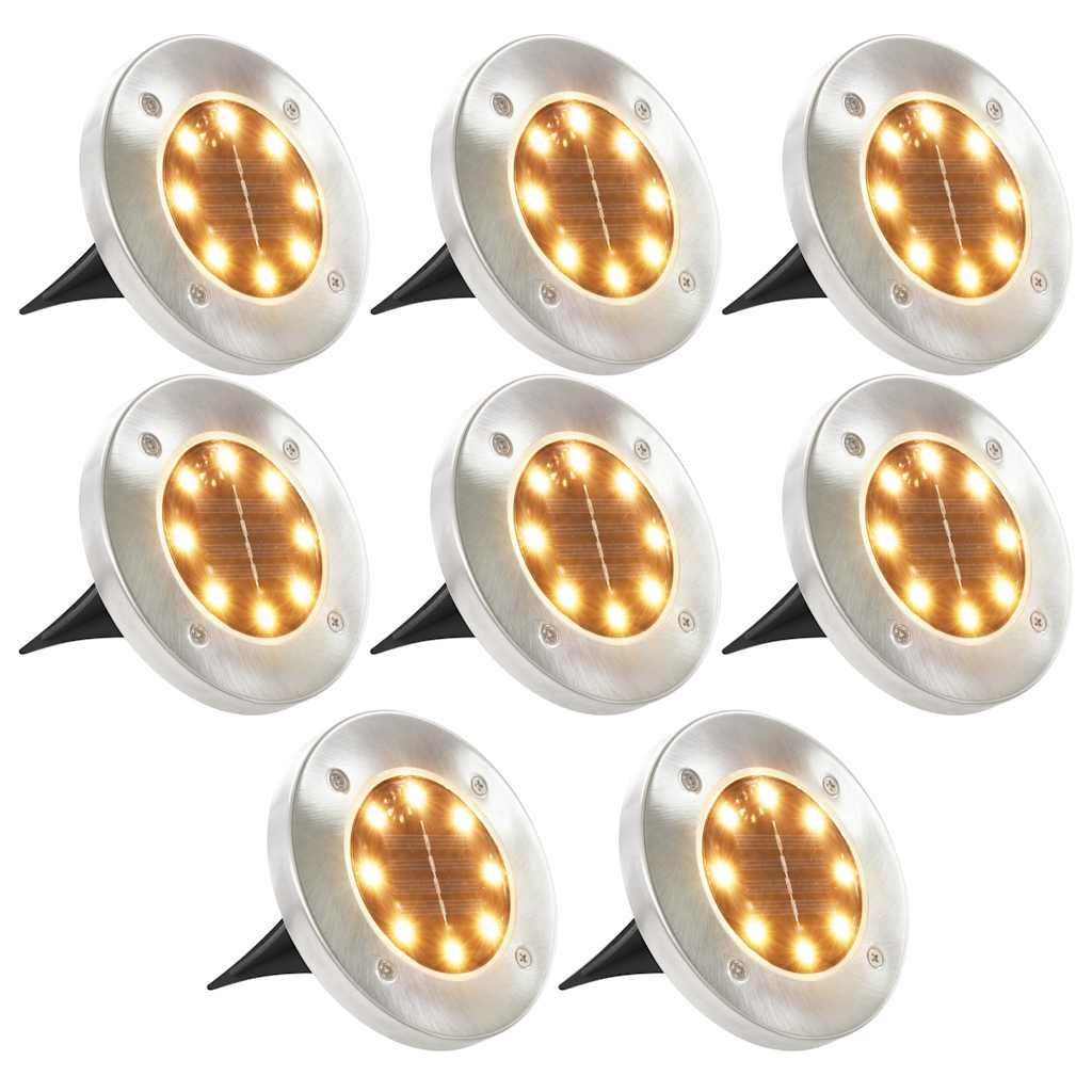 Solar Ground Light | Set of 8 | Warm white, Silver | PP | Compact