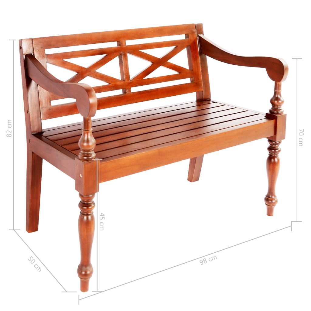 vidaXL Batavia Bench 98 cm Solid Mahogany Wood Dark Brown