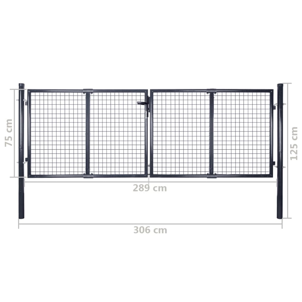 vidaXL Mesh Garden Gate Galvanised Steel 289x75 cm Grey