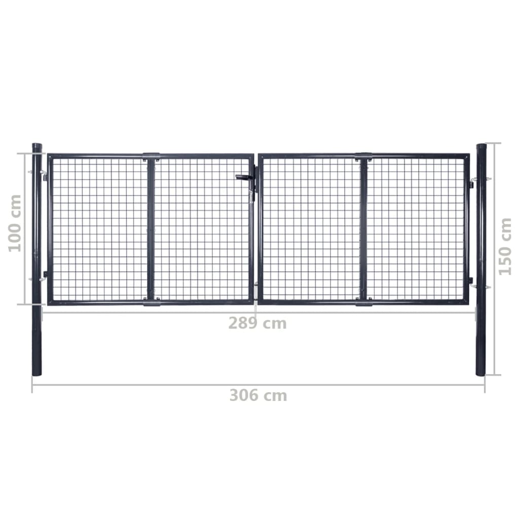 vidaXL Mesh Garden Gate Galvanised Steel 289x100 cm Grey