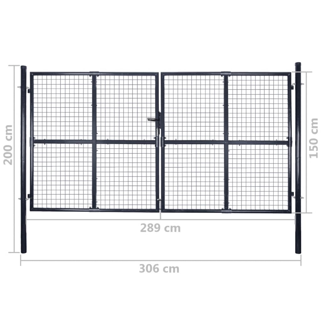 vidaXL Mesh Garden Gate Galvanised Steel 289x150 cm Grey