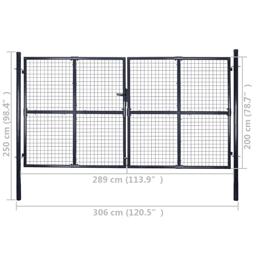 vidaXL Mesh Garden Gate Galvanised Steel 289x200 cm Grey