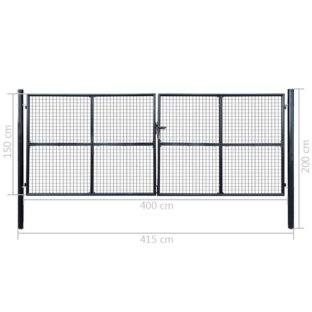 vidaXL Mesh Garden Gate Galvanised Steel 400x150 cm Grey