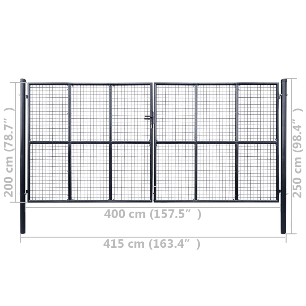 vidaXL Mesh Garden Gate Galvanised Steel 400x200 cm Grey