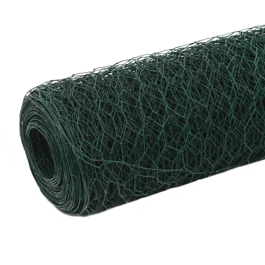 vidaXL Chicken Wire Fence Steel with PVC Coating 25x1.5 m Green