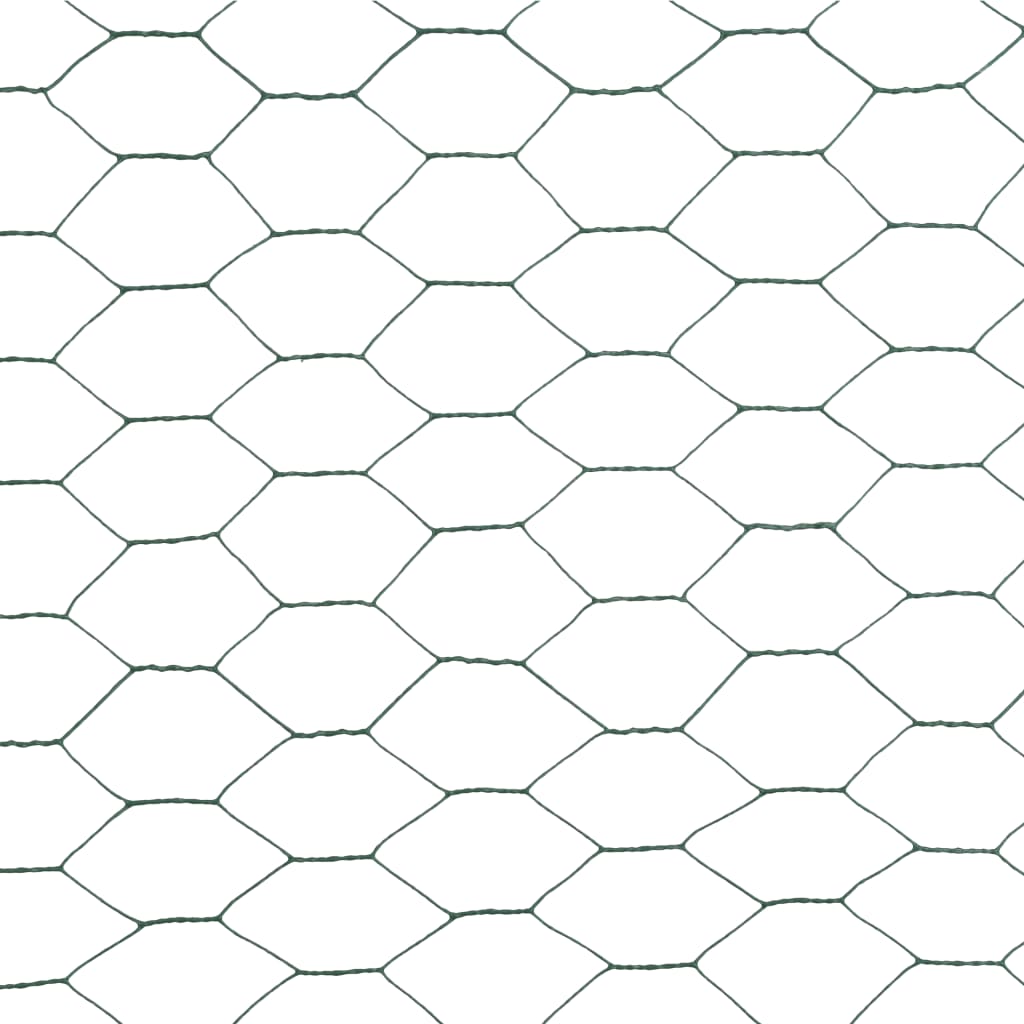 vidaXL Chicken Wire Fence Steel with PVC Coating 25x1.2 m Green