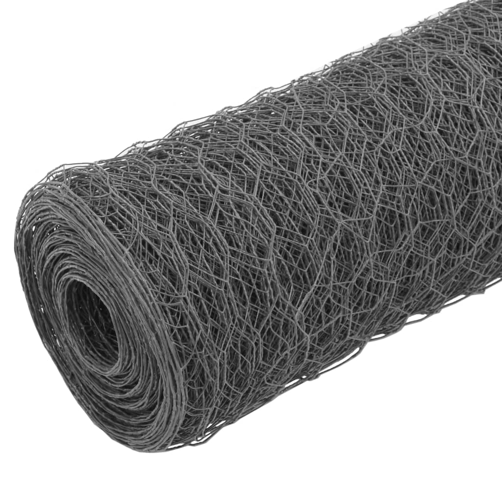 vidaXL Chicken Wire Fence Steel with PVC Coating 25x0.5 m Grey