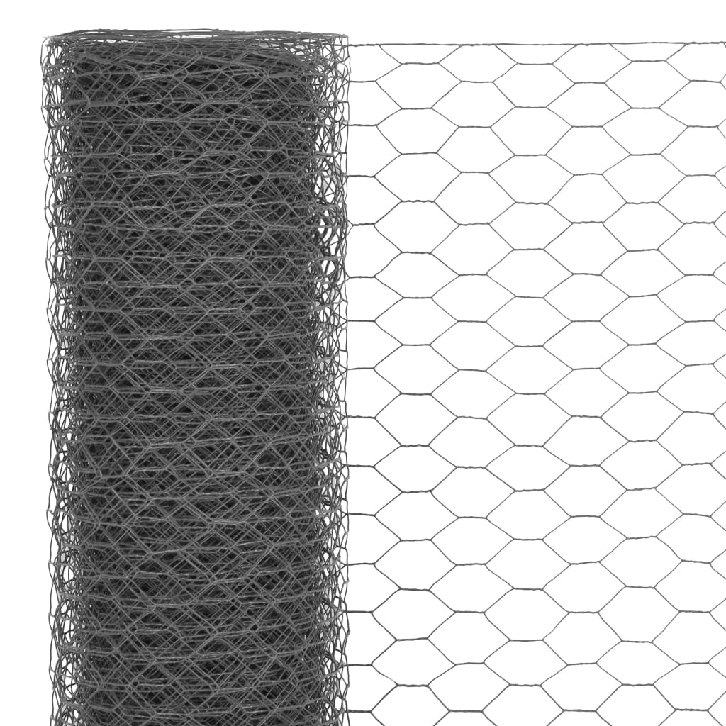 Chicken Wire Fence Steel with PVC Coating 25x1 m Grey