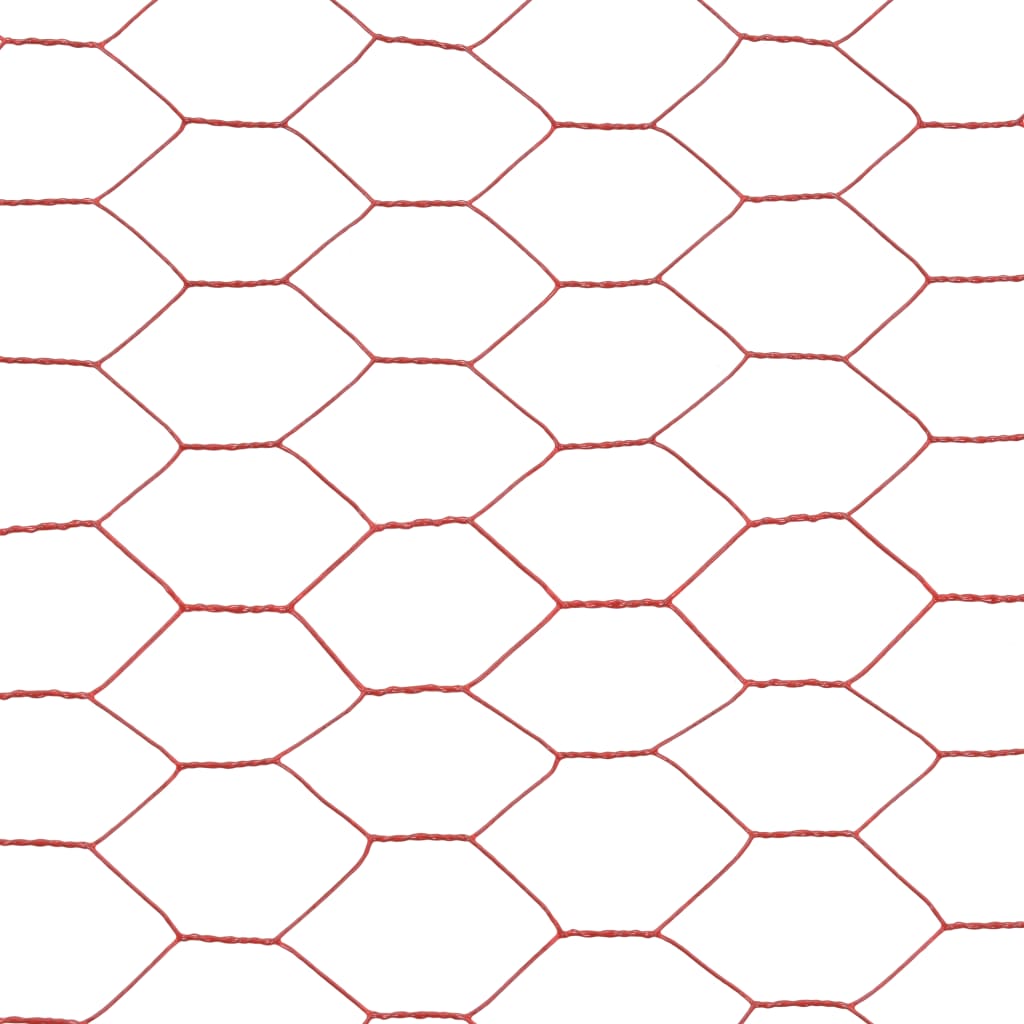 vidaXL Chicken Wire Fence Steel with PVC Coating 25x0.75 m Red