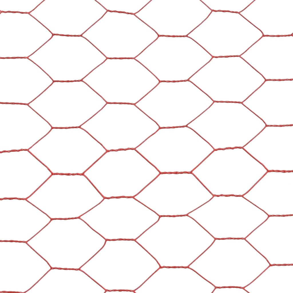 vidaXL Chicken Wire Fence Steel with PVC Coating 25x1 m Red