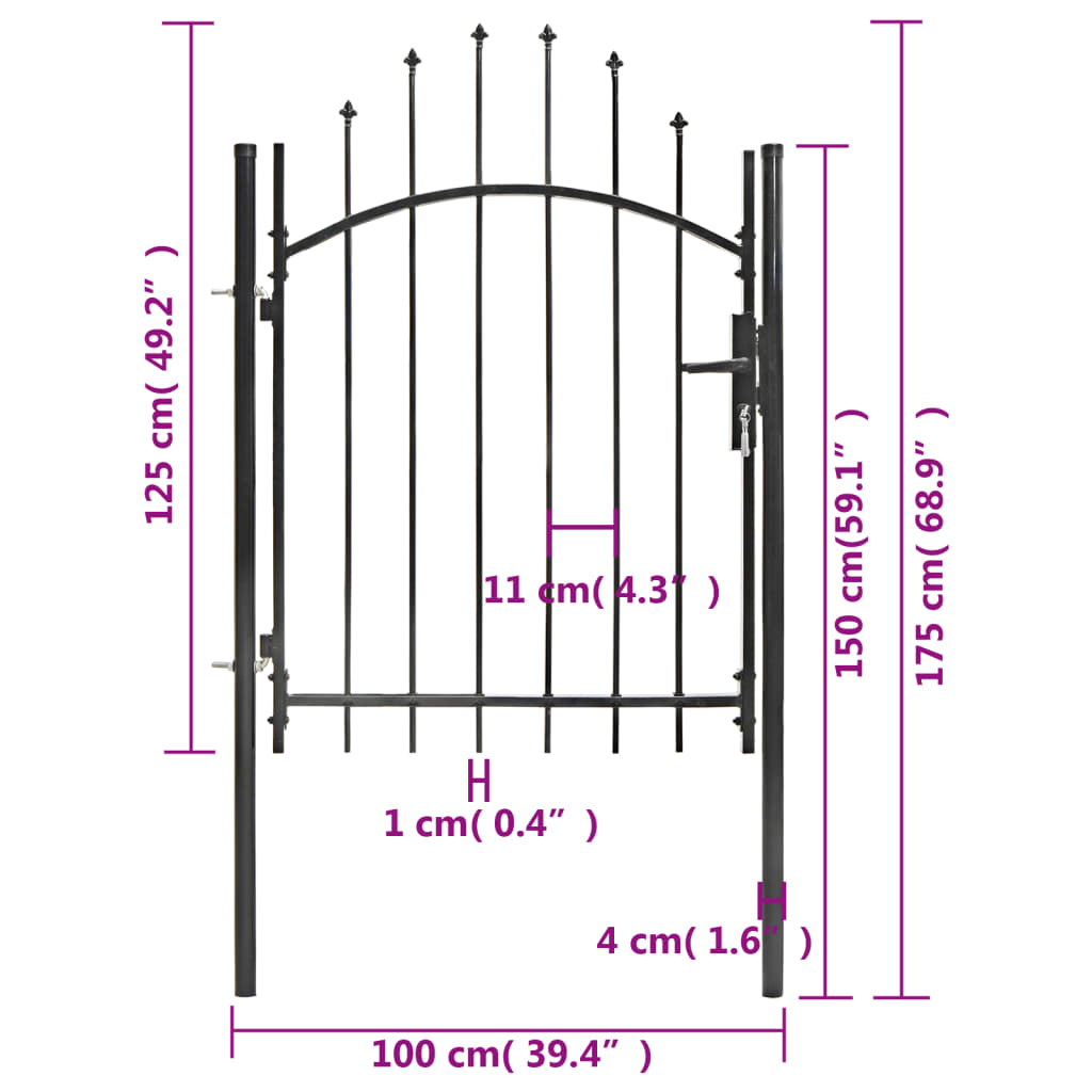 vidaXL Garden Gate Steel 1x1.75 m Black