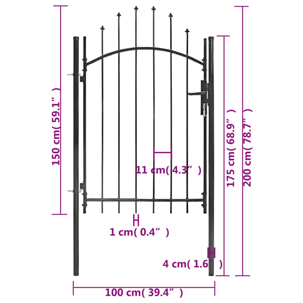 vidaXL Garden Gate Steel 1x2 m Black