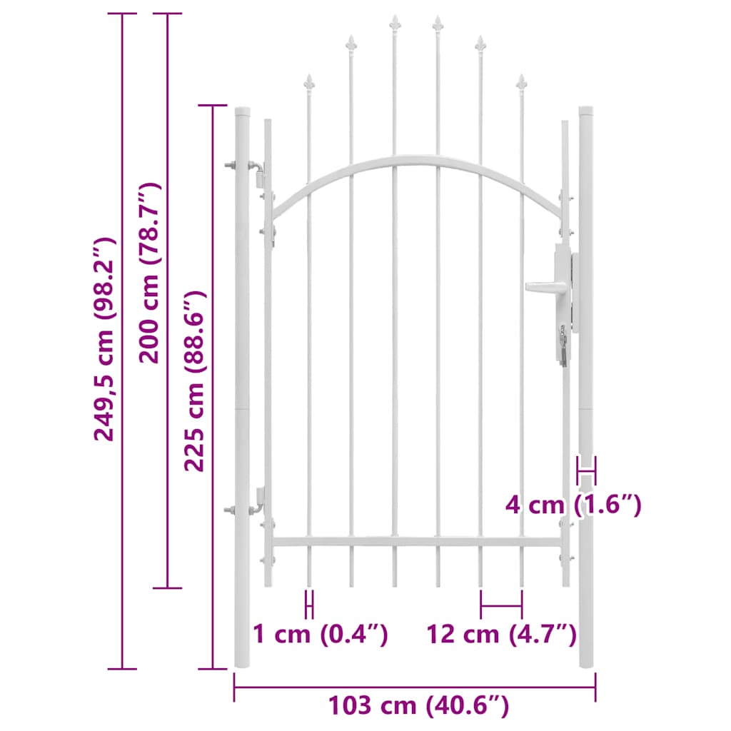 Garden Gate Steel 1x2.45 m White