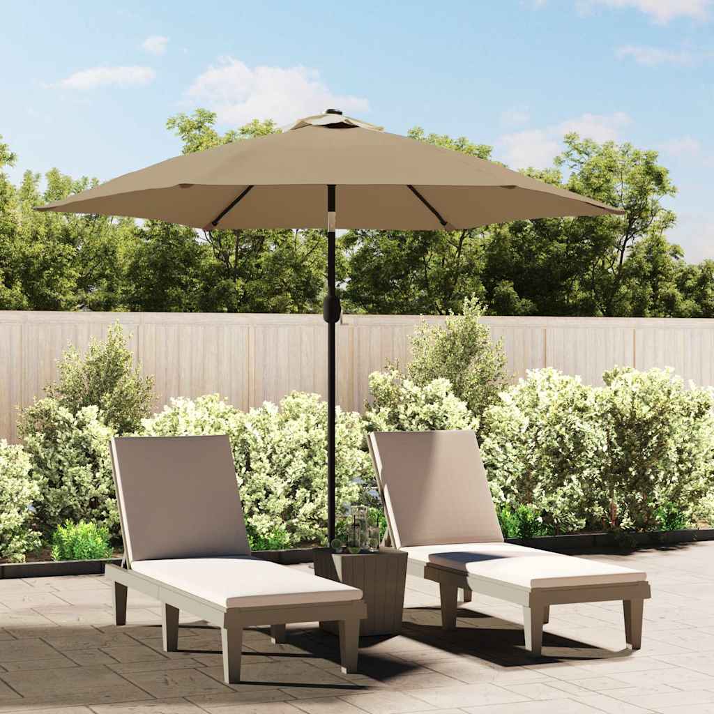 Outdoor Parasol with LED Lights and Steel Pole 300 cm Taupe