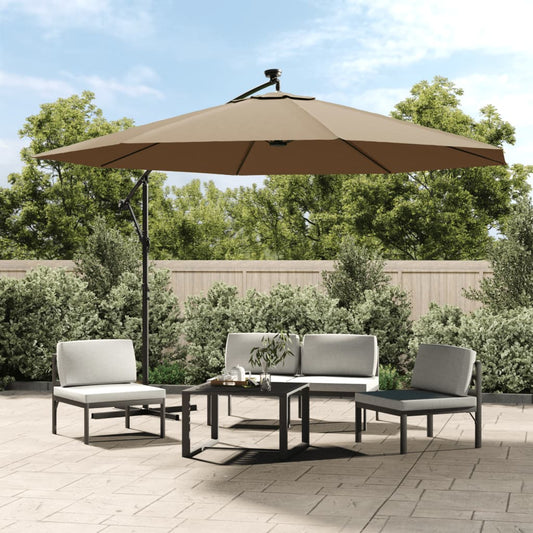 vidaXL Cantilever Garden Parasol with LED Lights and Metal Pole 350 cm Taupe