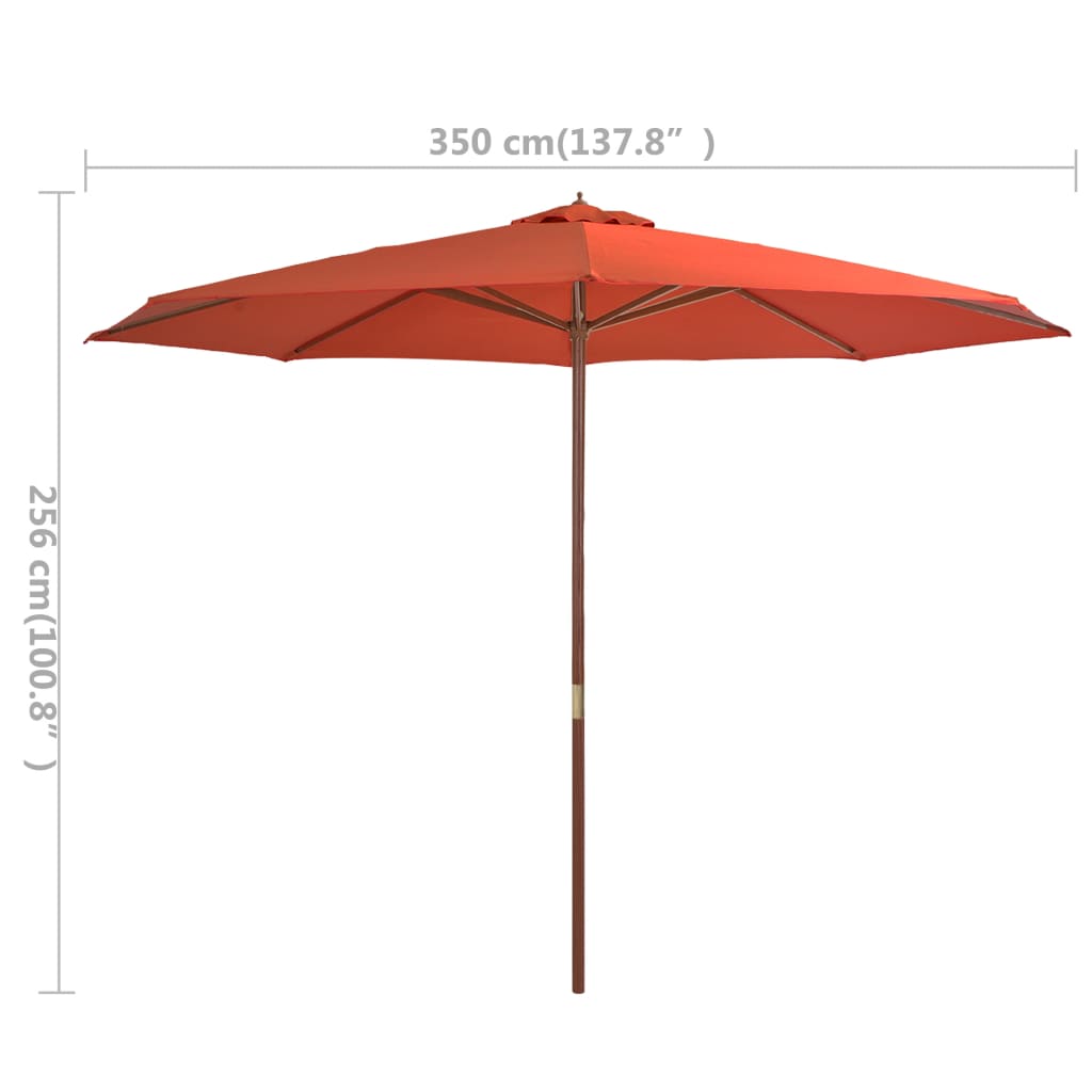 vidaXL Garden Parasol with Wooden Pole 350 cm Terracotta