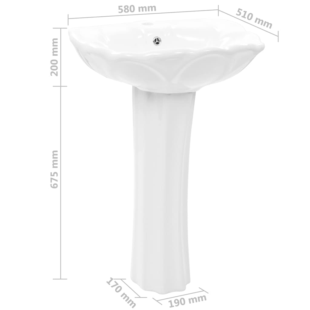 vidaXL Freestanding Basin with Pedestal Ceramic White 580x510x200mm