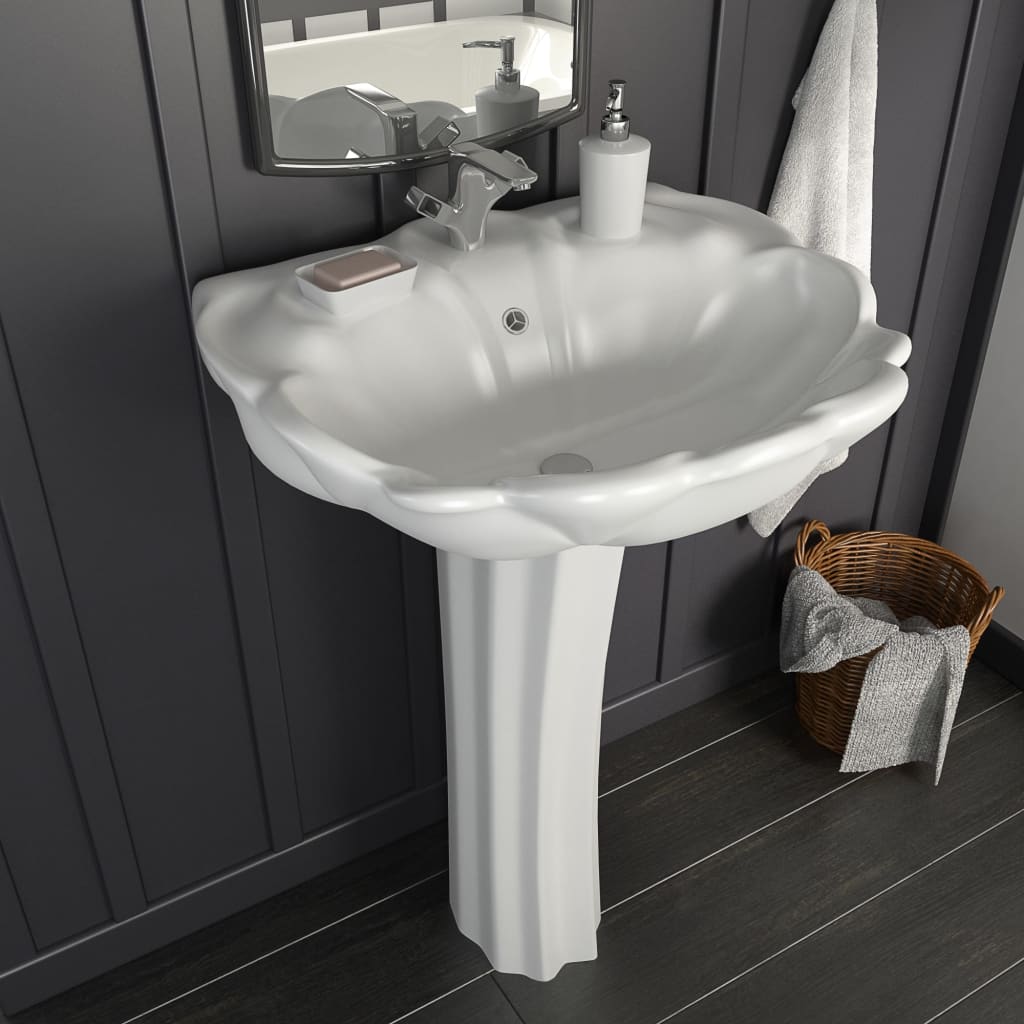 vidaXL Freestanding Basin with Pedestal Ceramic White 580x510x200mm