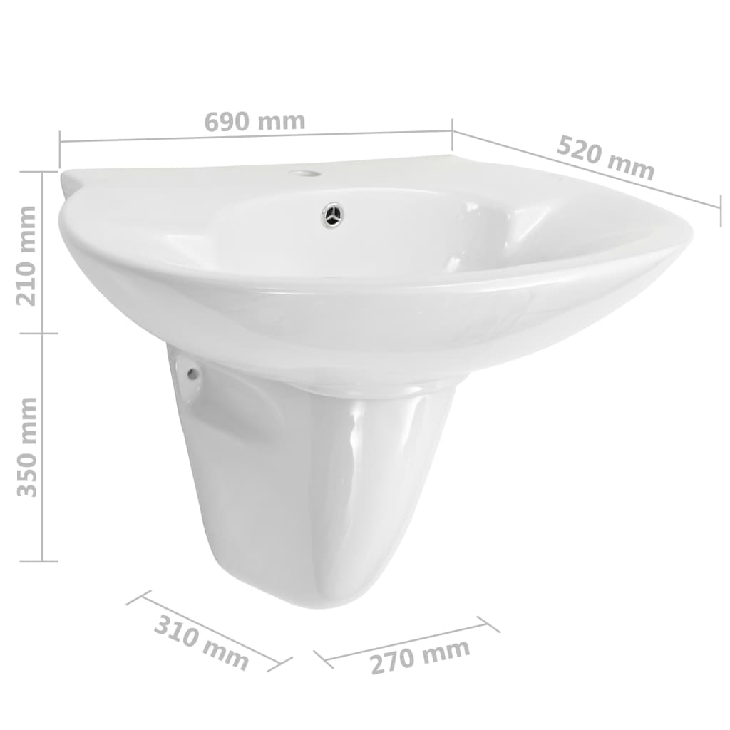Wall-mounted Basin Ceramic White 690x520x210 mm