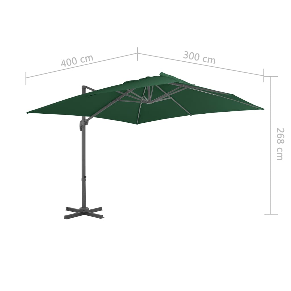 vidaXL Cantilever Garden Parasol with Aluminium Pole 400x300 cm Green