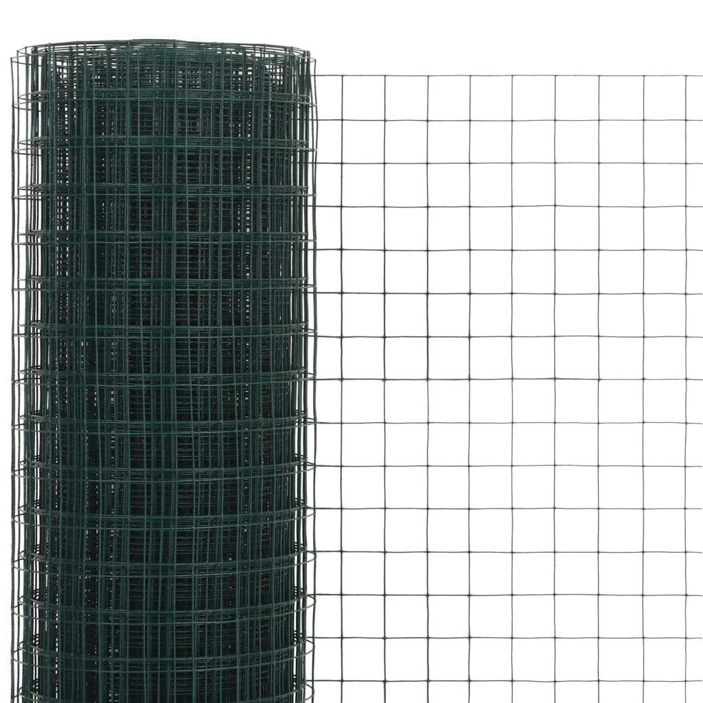 vidaXL Chicken Wire Fence Steel with PVC Coating 25x0.5 m Green