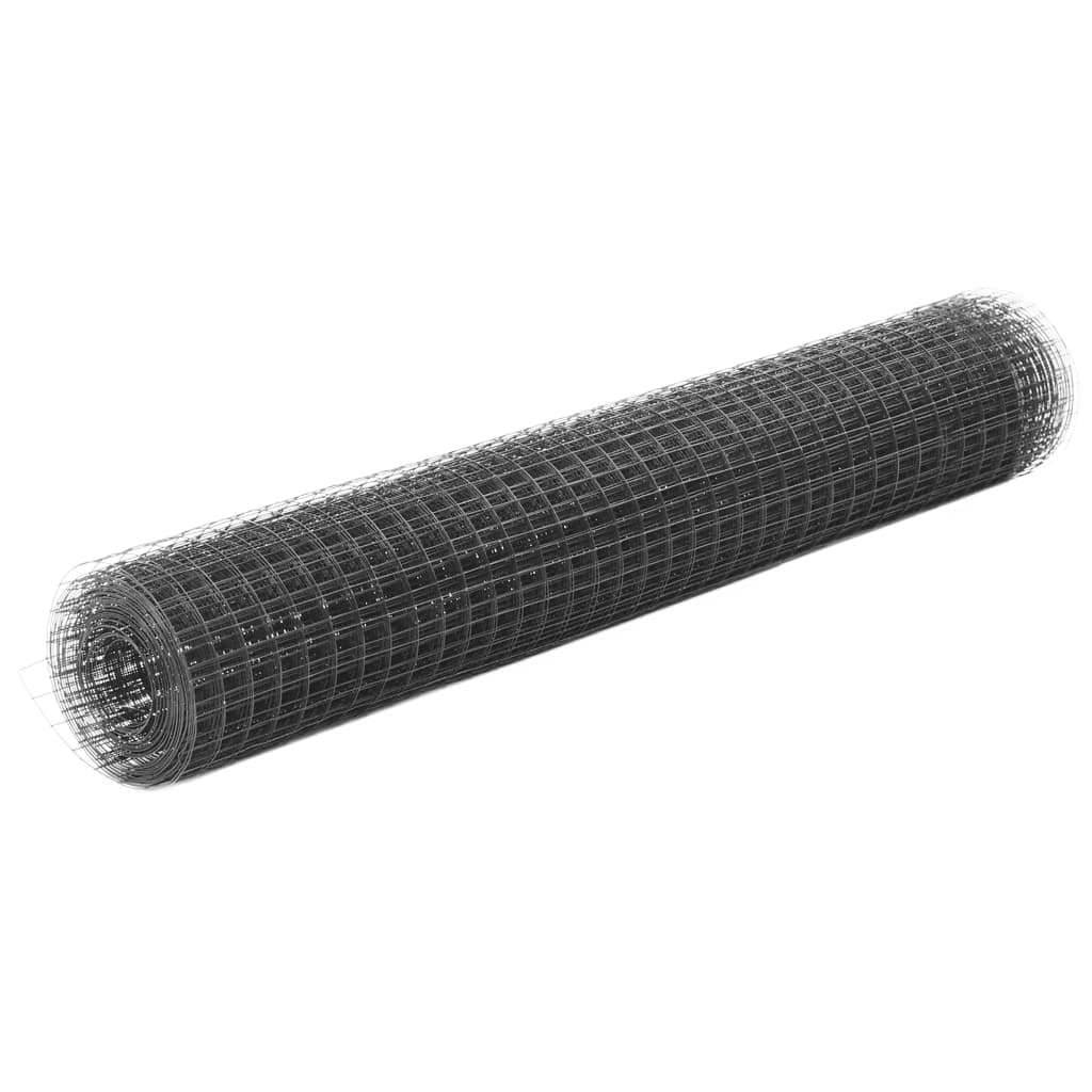 vidaXL Chicken Wire Fence Steel with PVC Coating 25x1 m Grey