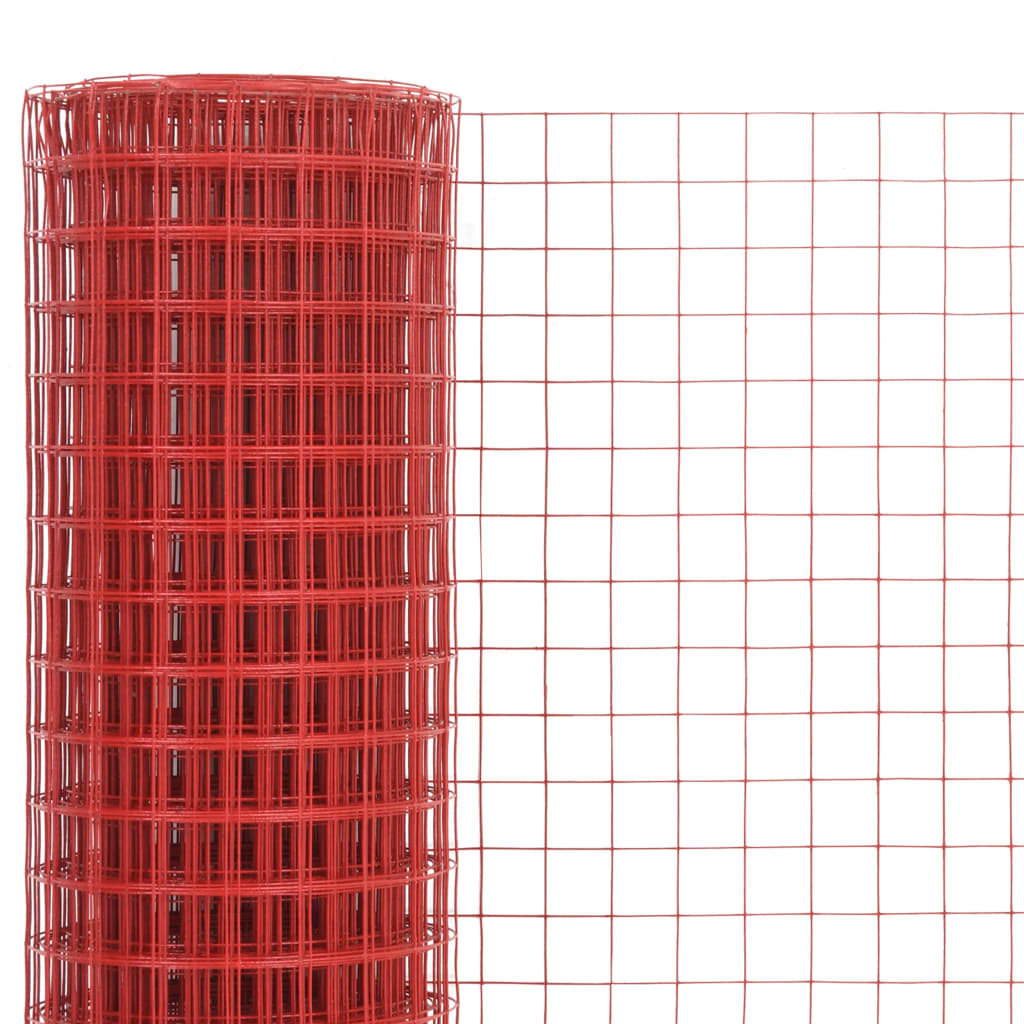 vidaXL Chicken Wire Fence Steel with PVC Coating 10x1 m Red