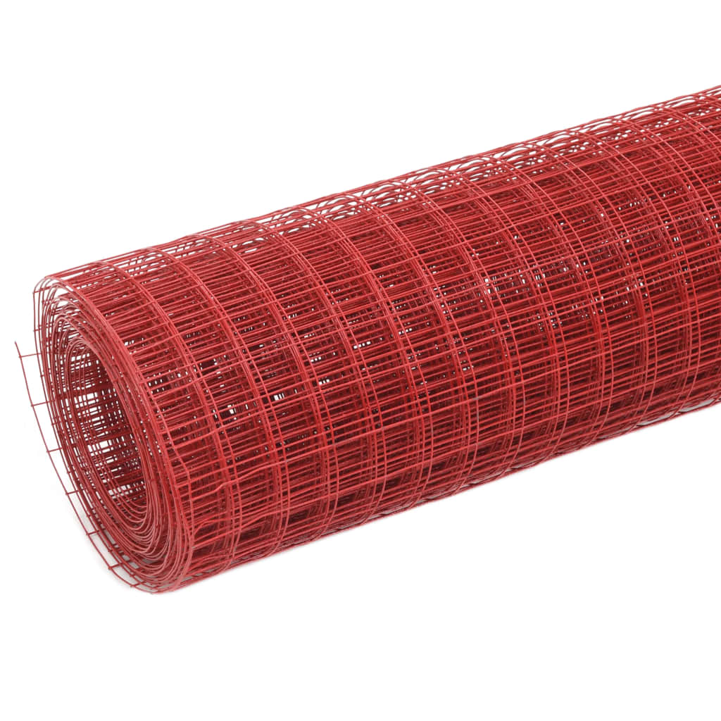 vidaXL Chicken Wire Fence Steel with PVC Coating 10x1 m Red