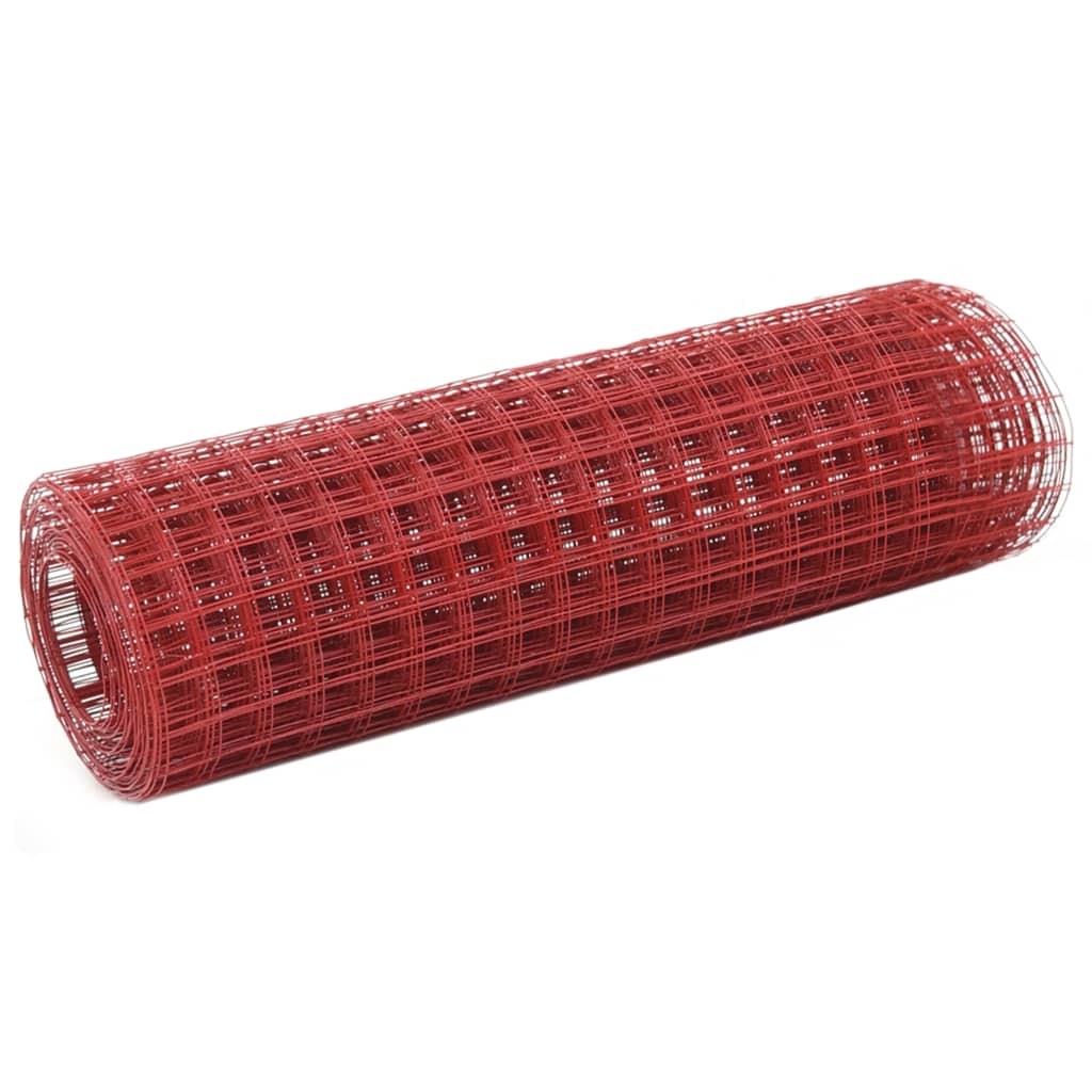 vidaXL Chicken Wire Fence Steel with PVC Coating 25x0.5 m Red