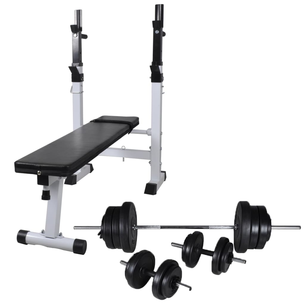 vidaXL Workout Bench with Weight Rack, Barbell and Dumbbell Set 60.5kg