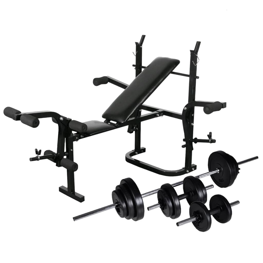 vidaXL Weight Bench with Weight Rack, Barbell and Dumbbell Set 30.5kg