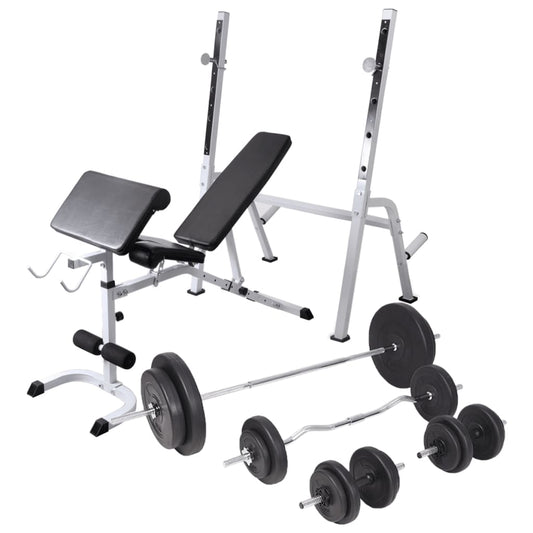 Workout Bench with Weight Rack, Barbell and Dumbbell Set 90 kg