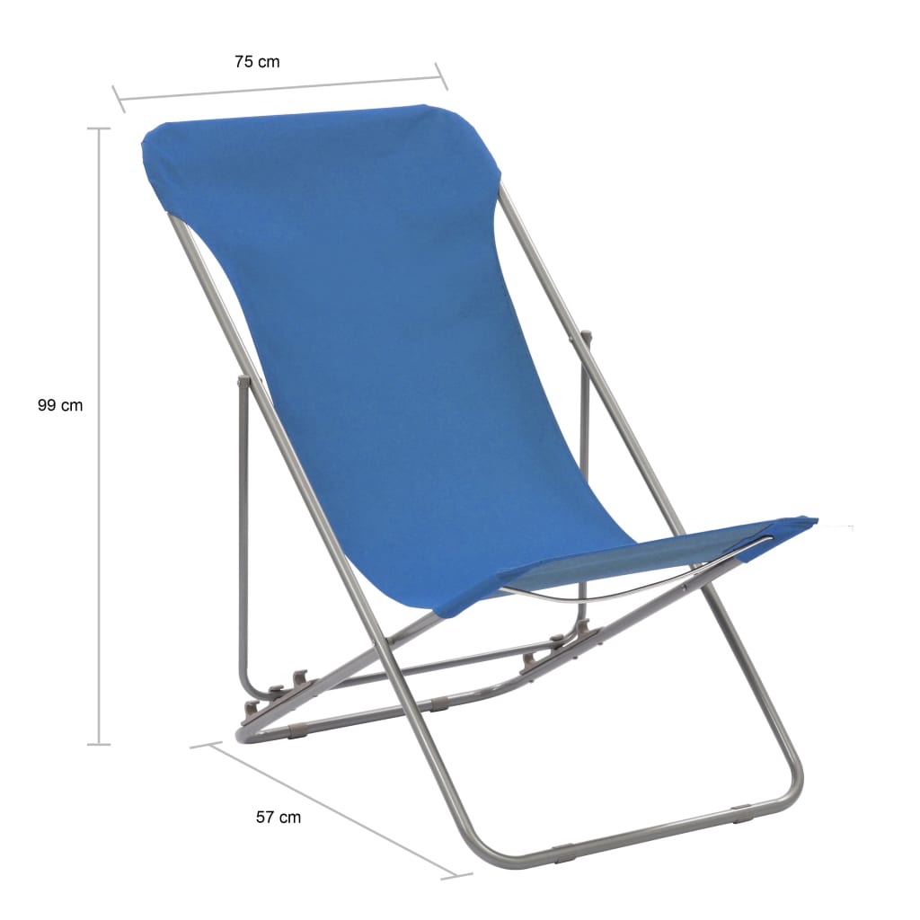 vidaXL Folding Beach Chairs 2 pcs Steel and Oxford Fabric Blue