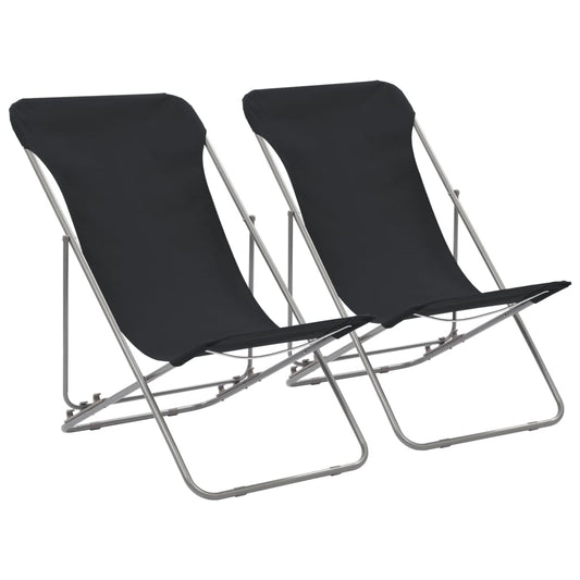 Folding Chairs 2 pcs Steel and Oxford Fabric Black