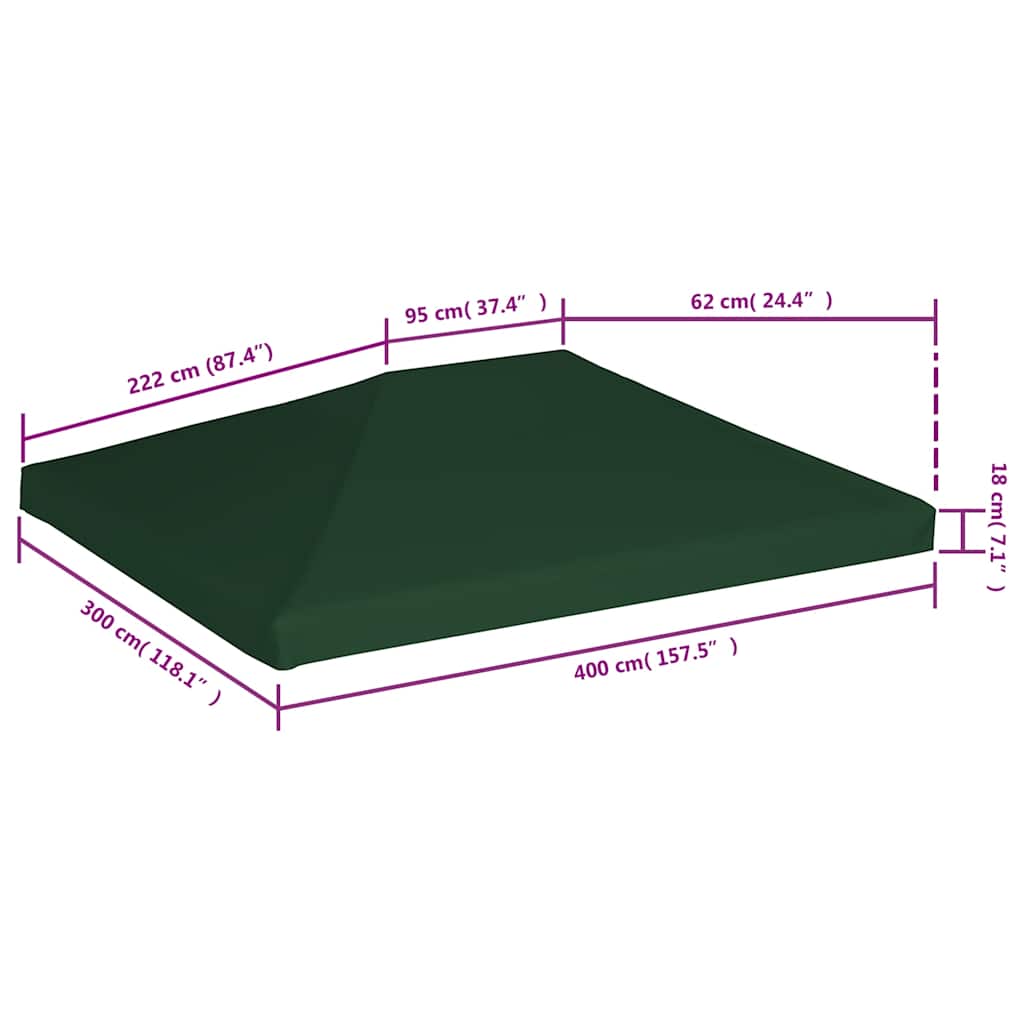 44785 vidaXL Gazebo Top Cover 310 g/m² 4x3 m Green
