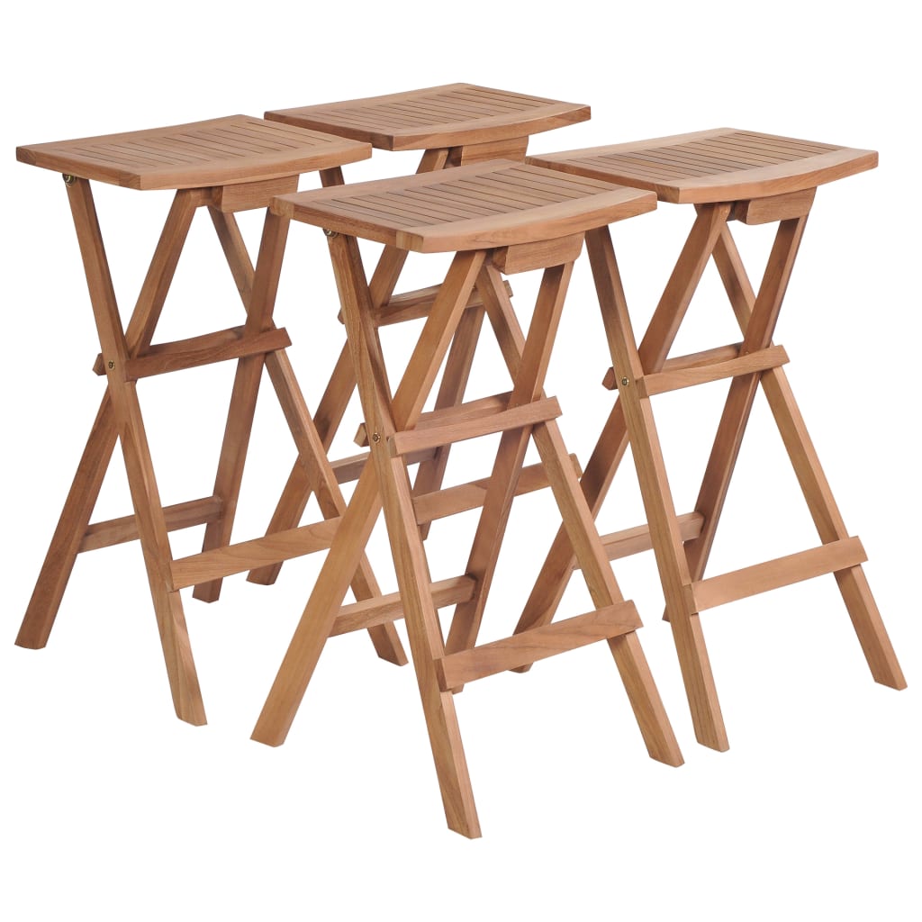 Bar Stool | Set of 4 | Brown | Solid teak wood | Standard | Foldable